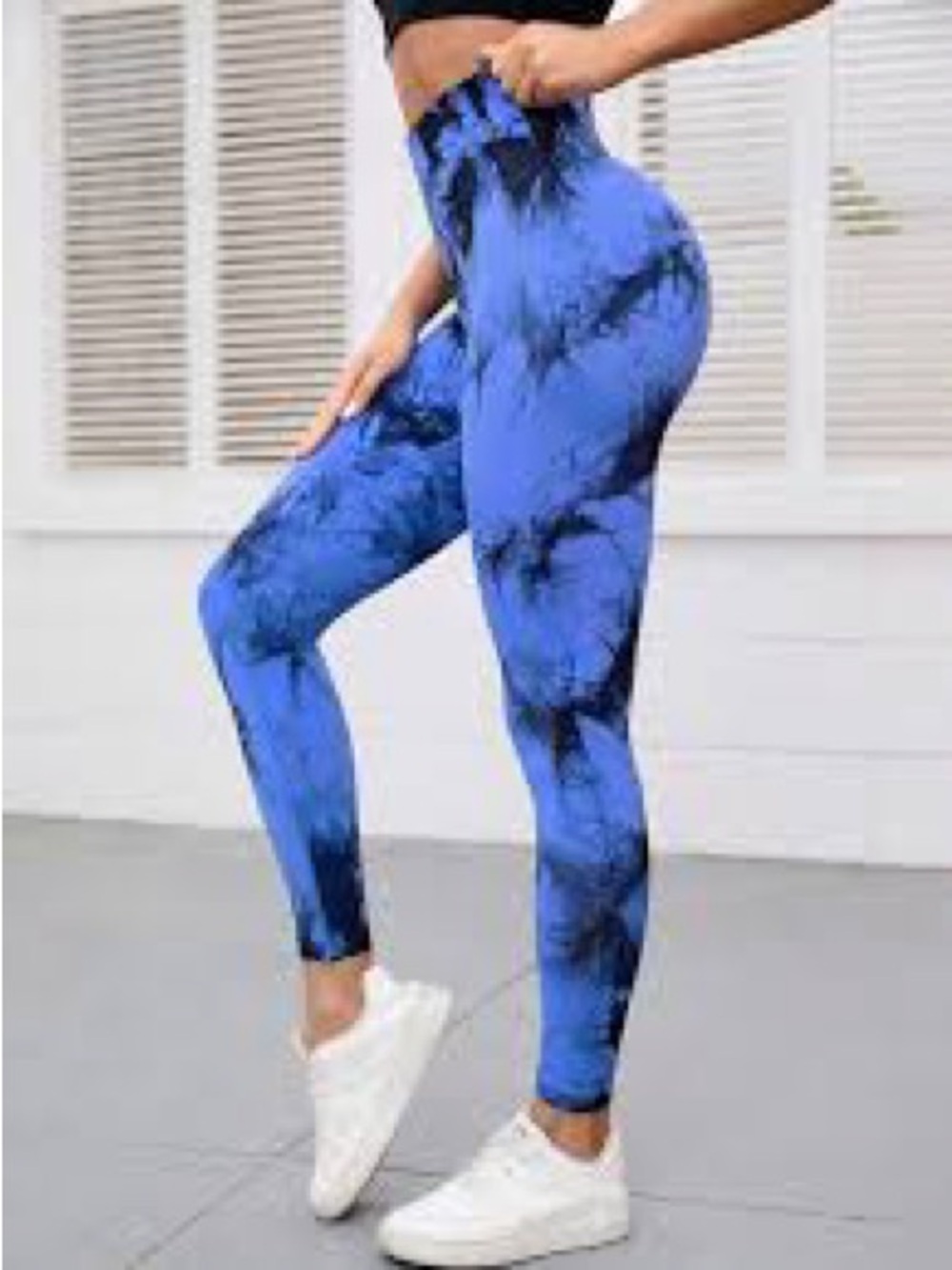 High-Waist Blue Tie-Dye Sculpting Leggings